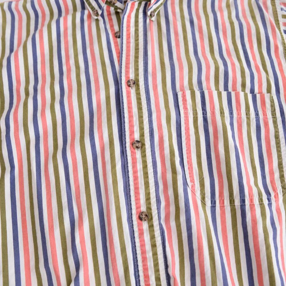 Vintage 90s Eddie Bauer  Blue Coral Stripe Button Down Dress Shirt 100% Cotton M - Picture 7 of 12
